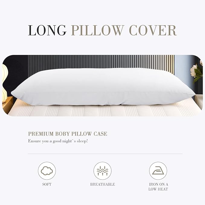 WishSmile Body Cooling Pillowcase Long Pillow Case Breathable Cool Silky Soft Rayon Derived from Bamboo Fabric, Hair and Skin Friendly, White, 1 Pack, 20x54IN