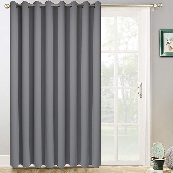 Yakamok Grey Room Darkening Curtains 84 inch Gray Sliding Door Drapes | 1 Extra-wide Panel,W100xL84,Soft Triple-weave,Grommet,Blackout Thermal Insulated Drapes,Privacy,Light Reduction,Patio doors