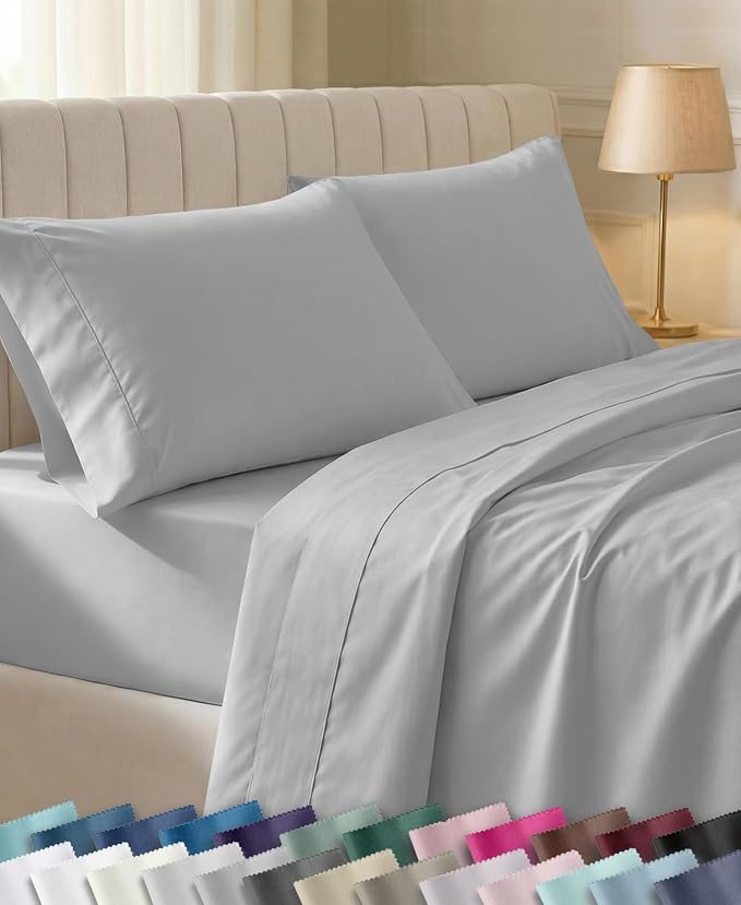 California Design Den Soft 100% Cotton Sateen King Sheets Set, Light Grey | 400 Thread Count Backed by Good Housekeeping Seal, 16" Deep Pocket, All-Around Elastic, Durable, Easy Care