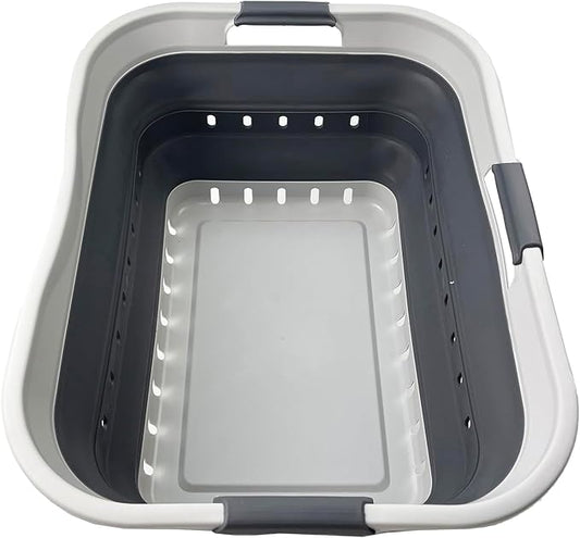 SAMMART 42L (11 gallon) Collapsible Plastic Laundry Basket - Foldable Pop Up Storage Container/Organizer - Space Saving Hamper/Basket (1, Grey/Steel Grey)