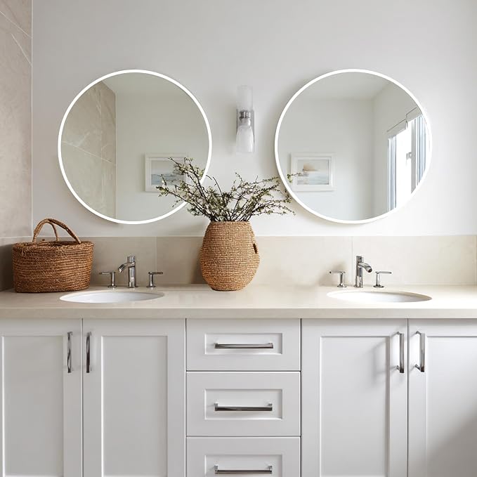White Round Mirror 24 inch, 2 Pack Circle Mirror, Matte Metal Frame | High Definition Mirror, Waterproof, Sturdy, Circle Mirror for Bathroom, Bedroom, Entryway, Living Room, Wall Décor