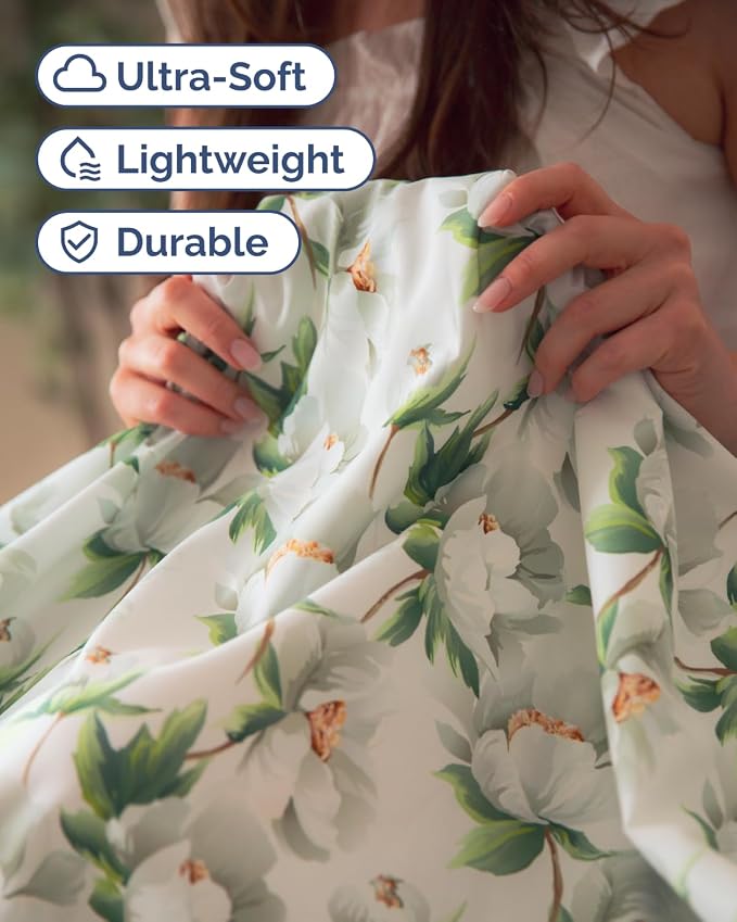 Full 4 Piece Floral Sheet Set - Breathable & Cooling - White Peony Bloom | 1 Flat, 1 Fitted & 2 Pillowcases w/ Deep Pockets, Boho Botanical Floral Bedding, Breathable & Cooling, Wrinkle & Fade Free