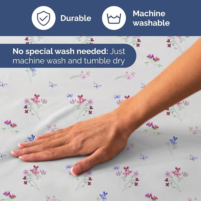 Split King 5 Piece Floral Sheet Set - Soft, Breathable & Cooling - Posy | 1 Flat, 2 Fitted & 2 Pillowcases w/ Deep Pockets, Boho Botanical Floral Bedding, Breathable & Cooling, Wrinkle & Fade Free
