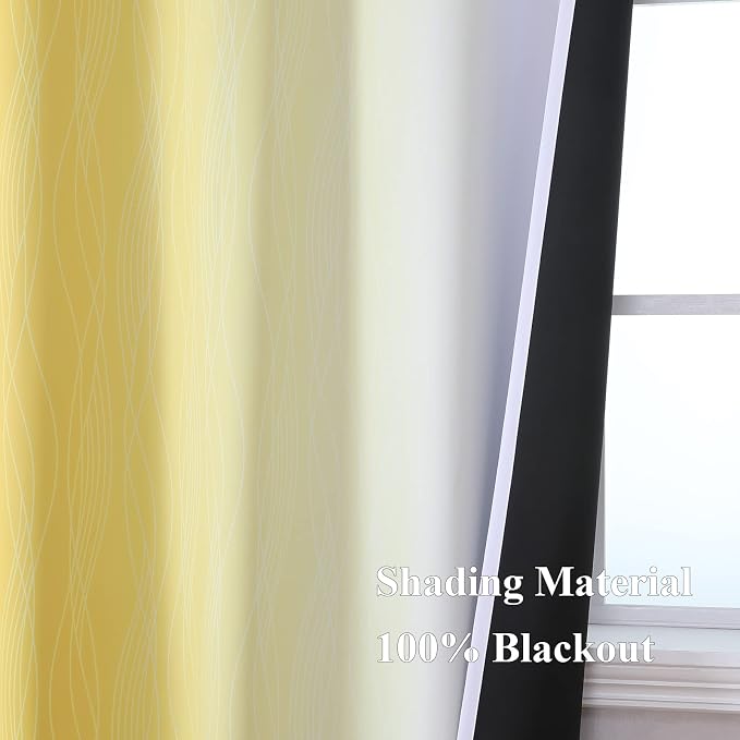 Yellow and Greyish White Ombre Blackout Curtains for Living Room 72 Inch | Estelar Textiler Room Darkening Curtains for Bedroom, Thermal Insulated,Energy Saving Grommet Window Drapes,52Wx72L,2 Panels