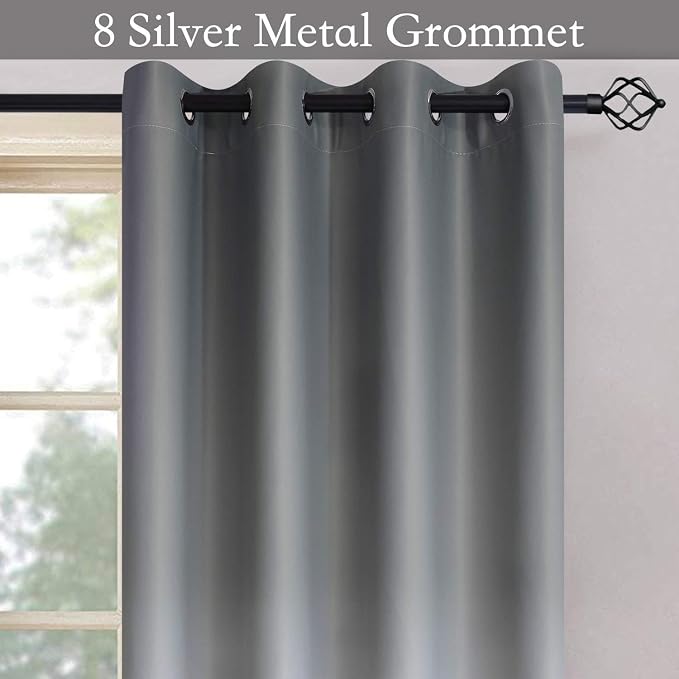 SimpleHome Grey to Grey White Ombre Room Darkening Curtains 63 Inch | Curtains for Living Room,Light Blocking Thick Thermal Insulated Grommet Window Curtains Drapes for Bedroom, 2 Panels,52Wx63L