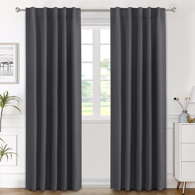 H.VERSAILTEX Blackout Curtains Thermal Insulated Window Treatment Panels Room Darkening Blackout Drapes for Living Room Back Tab/Rod Pocket Bedroom Draperies (2 Panels, Charcoal Gray, 42 x 84 Inch)