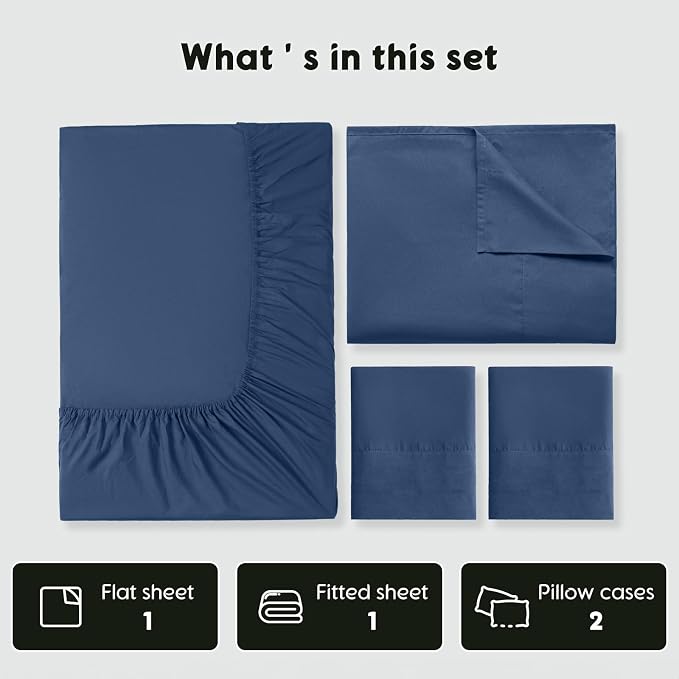SONORO KATE 100% Egyptian Cotton Sheets,1200 Series,Queen Size | Soft Breathable & Cooling LuxuryHotel Cotton,Sateen Weave for Soft Feel,Fits Upto 16" Mattress,4PC,Navy Blue