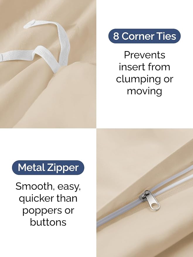 Duvet Cover Queen Size - Extra Soft 3 Piece with Zipper Closure - Cream | Extra Soft, Breathable, Queen Duvet Cover 90" x 90" with 2 Pillow Shams, Zipper Closures & Ties, Women, Men, Kids & Teens