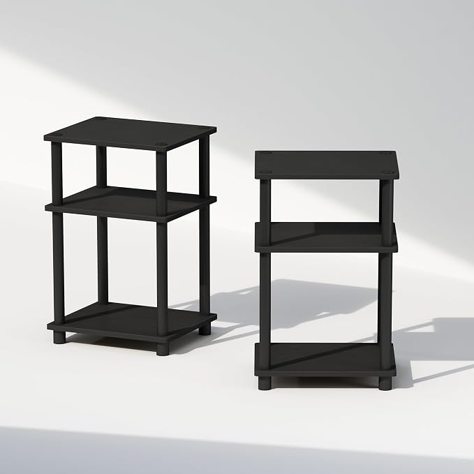 Furinno JUST Set of 2 Toolless 3-Tier Night Stand, Americano | Compact, Narrow, Open Storage Bedside Table, End Table, Side Table, for Bedroom, Dorm