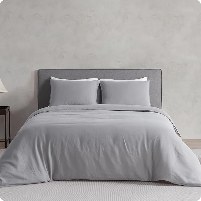 DAPU 100% French Linen Duvet Cover 3Pcs Set, 170GSM Linen Bedding, King | Soft Breathable All-Season for Hot sleepers, Corner Ties & Zipper Closure, French Linen Flax from Normandy, Earl Gray