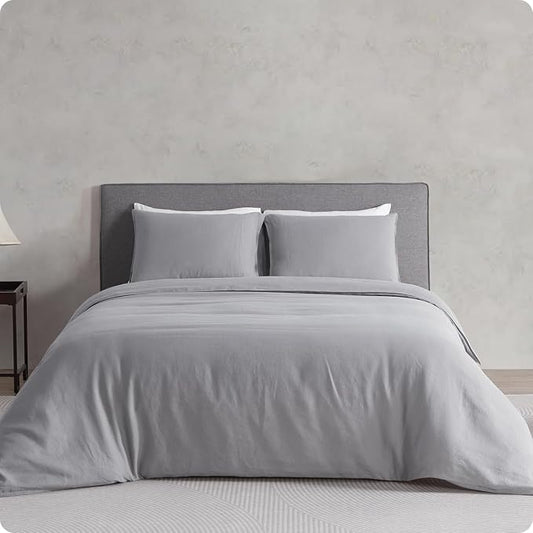 DAPU 100% French Linen Duvet Cover 3Pcs Set, 170GSM Linen Bedding, Full/Queen