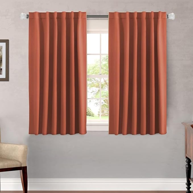 H.VERSAILTEX Blackout Curtains Thermal Insulated Window Treatment Panels Room Darkening Blackout Drapes for Living Room Back Tab/Rod Pocket Bedroom Draperies, 52 x 45 Inch, Orange, 2 Panels