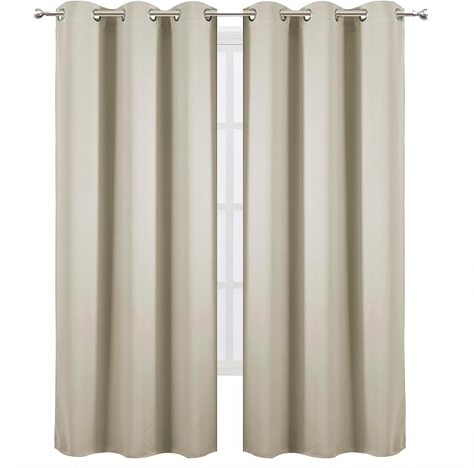 Light Beige Blackout Curtains 34 x 84 Inch Length/Set of 2 Curtain Panels/Thermal Insulated Room Darkening Blackout Curtains for Bedroom