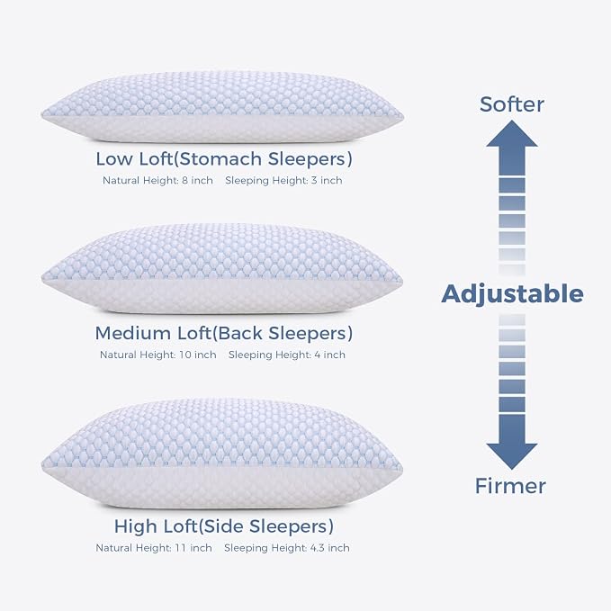 OSBED Shredded Memory Foam Pillows Queen Size Set of 4 | Neck pain relief, supportive, odorless, cooling pillow, adjustable, washable, CertiPUR-US hypoallergenic adult pillow