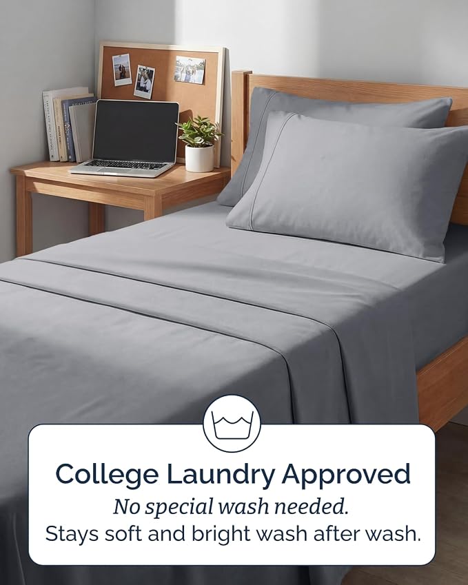 Extra Deep Twin XL Sheet Set - 4 Piece College Dorm Room - Steel Blue | College Dorm Room Essentials, Easy & Secure Fit, Ultra-Soft, Wrinkle & Fade Free, Comfy Sheets Set with Extra Deep Pockets