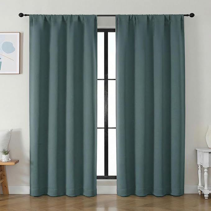 Simplebrand Ava Dark Green Blackout Curtains for Bedroom 84 Inch Length 2 Panels Set, Solid Thermal Insulated Privacy Living Room Window Treatment Curtains Blackout Drapes, W50 x L84 Inch, Dark Green