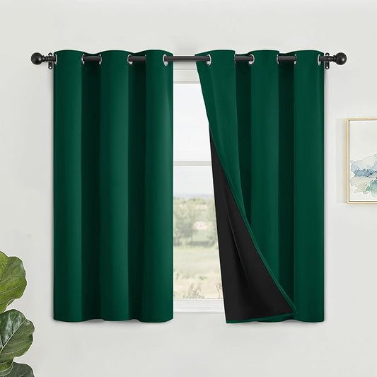 SimpleHome Dark Green 100% Blackout Curtains Room Darkening Living Room 45 | Curtains for Bedroom,Thermal Insulated Grommet Window Drapes,Curtains for Living Room with Black Back,42 x 45 Inch,2 Panels