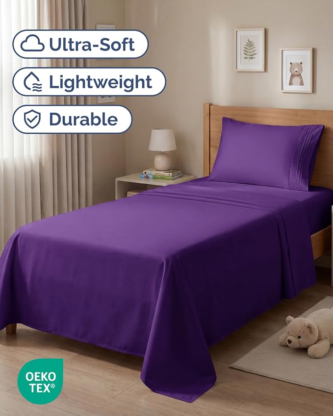 Twin Size 3 Piece Sheet Set - Comfy Breathable & Cooling Sheets - Purple | Hotel Luxury Bed Sheets for Women & Men, Deep Pockets, Easy-Fit, Extra Soft and Wrinkle Free Sheets, Oeko-Tex Bed Sheet Set