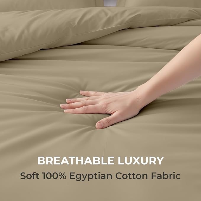 Custom Duvet Cover - 100% Egyptian Cotton 600 Thread Count Ultra Soft Breathable Durable Customizable Comforter Cover(Desired Dimensions)- Zipper Closure & 7 Internal Ties -Taupe