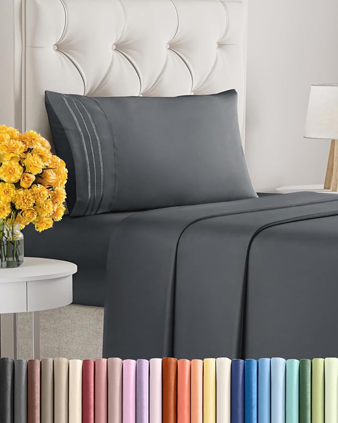Twin XL Size 3 Piece Sheet Set - Ultra Soft & Cooling Sheets - Slate Blue | Fits 8 Inch to 16 inch Mattress, Wrinkle Free & Fade Resistant with Deep Pockets, Breathable, Comfy Hotel Luxury Bedding