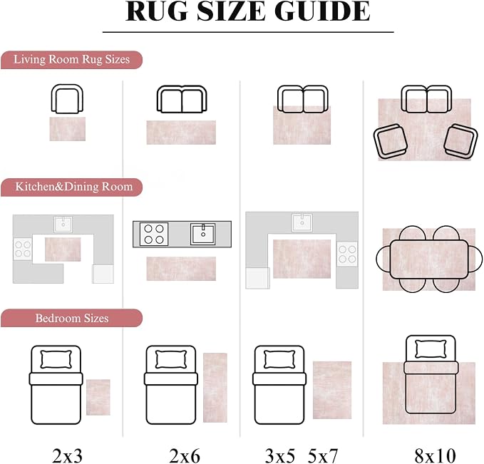 8x10 Washable Area Rug, Pink Solid Area Rugs for Living Room & Bedroom | Stain-resistant & Non-slip backing,Low Pile Washable Large Carpet, Solid Vintage Style For High Traffic Areas(8x10,Pink)