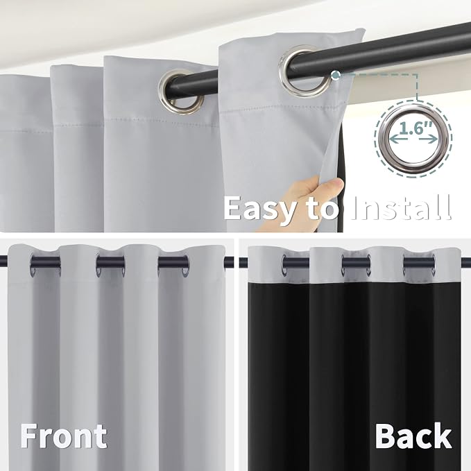 BGment Thermal Insulated 100% Blackout Curtains for Bedroom with Black Liner, Double Layer Full Room Darkening Noise Reducing Grommet Curtain (42 x 72 Inch, Light Grey, 2 Panels)