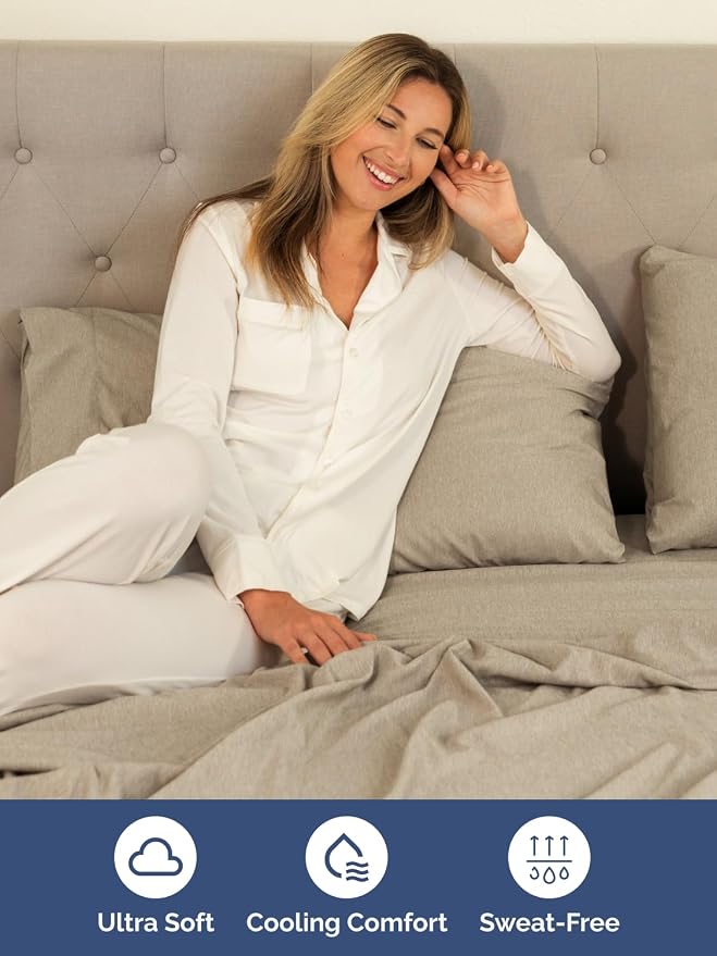 Extra Deep Queen Sheet Set - 6 Piece Breathable & Cooling - Heathered Beige | Hotel Luxury Bed Sheets Set, Easy & Secure Fit, Ultra-Soft, Wrinkle & Fade Free, Comfy Sheets Set with Extra Deep Pockets