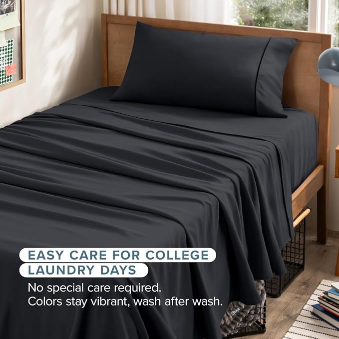 Bare Home Twin XL Sheet Set - 1800 Ultra-Soft (Twin XL, Black) | Deep Pockets 6 to 15 Inches, Breathable, Hypoallergenic, Hotel Luxury, Easy Fit, Soft, All-Season