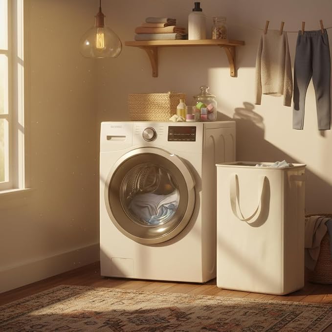 efluky Slim Laundry Basket, Narrow Laundry Hamper with Handles, Collapsible Dirty Clothes Hamper, Tall Laundry Bin for Laundry Room, Dorm and Bedroom, 12.7 Gallons(48L) Beige