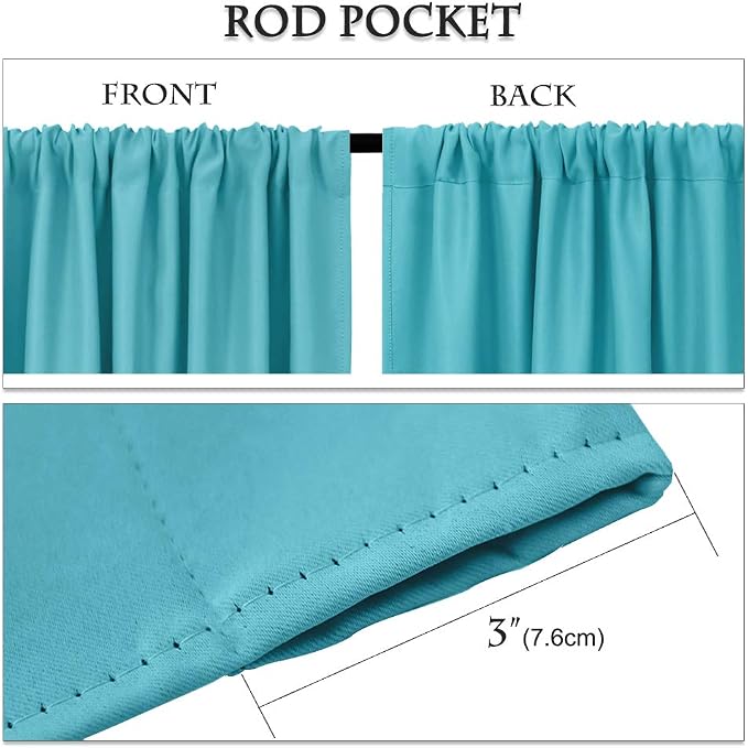 PONY DANCE Blackout Curtains Set - Window Treatments Rod Pocket Draperies Light Block Curtain Panels for Kids' Room Kitchen & Bathroom, W 42 by L 45 inches, Blue Mist, 2 Pieces
