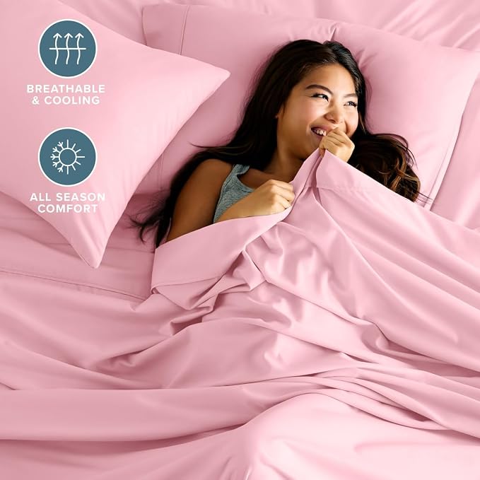 Bare Home Full Sheet Set - 1800 Ultra-Soft (Full, Light Pink) | Deep Pockets 6 to 15 Inches, Breathable, Hypoallergenic, Hotel Luxury, Easy Fit, Soft, All-Season