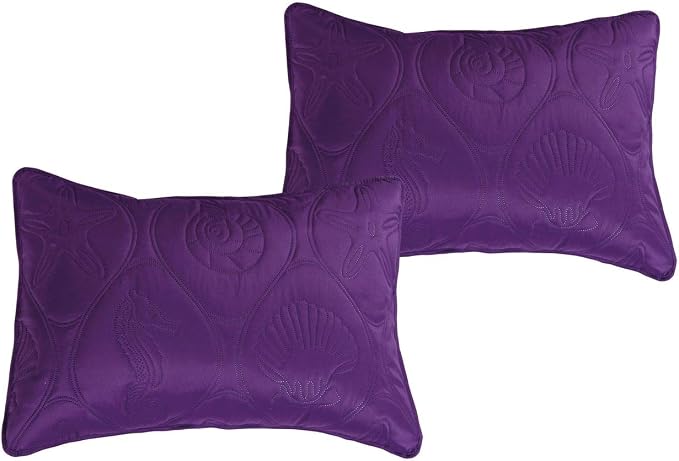 Legacy Decor 3 PCS Shell & Seahorse Bedspread Quilt,Purple, King Size | Reversible, All Season, Coverlet Oversize, Purple Color, King Size, Shell & Seahorse Pattern, 3 PCS Set
