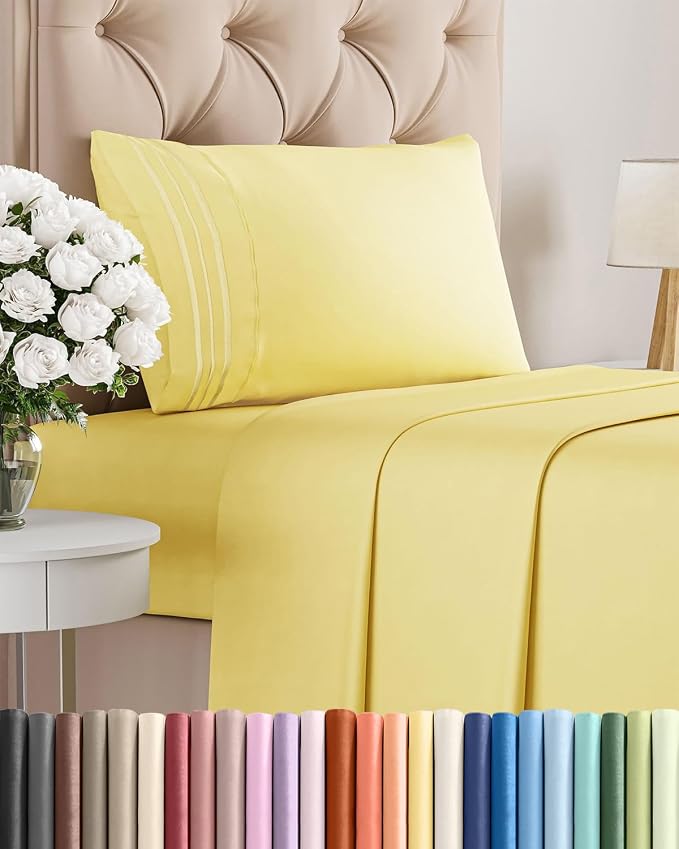 Twin Size 3 Piece Sheet Set - Comfy Breathable & Cooling Sheets - Yellow | Hotel Luxury Bed Sheets for Women & Men, Deep Pockets, Easy-Fit, Extra Soft and Wrinkle Free Sheets, Oeko-Tex Bed Sheet Set