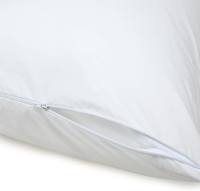 Amazon Basics Down Alternative Bed Pillows and Pillow Protector Case Set, Medium Density, Standard Size 26" x 20", Hypoallergenic, Microfiber, Washable, White, 2-Pack