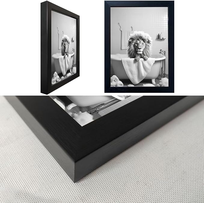 Black and White Lion Canvas Wall Art Bathroom Pictures Paintings for Wall Decor Funny Bathroom Wall Art Framed Animal Print Artwork