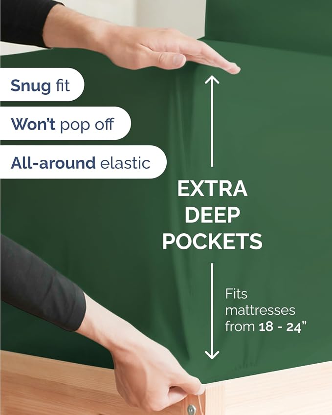 Extra Deep Flex Top Split Head King Sheet Set - 6 Piece Breathable and Cooling Sheets - Hotel Luxury Bedding for Women, Men, Kids & Teens - Easy Secure Fit - Extra Deep Pockets - Emerald Green