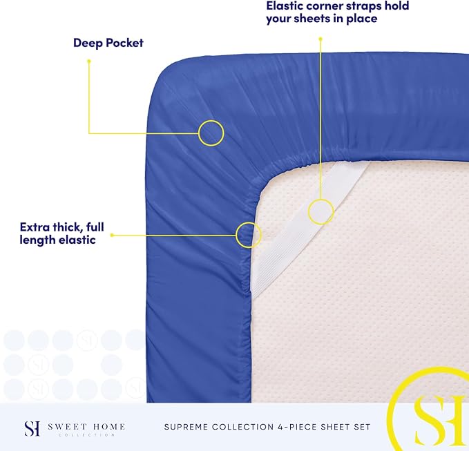 Twin XL Sheets - Breathable Luxury Sheets with Full Elastic & Secure Corner Straps Built In - 1800 Supreme Collection Extra Soft Deep Pocket Bedding Set, Sheet Set, Twin XL, Royal Blue