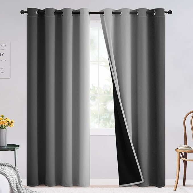 SimpleHome 100% Blackout Ombre Bedroom Curtains Grey and Greyish White,96L | Room Darkening Curtains,Thermal Insulated Grommet Window Drapes and Curtains for Living Room,2 Panels, 52x96 inches Length