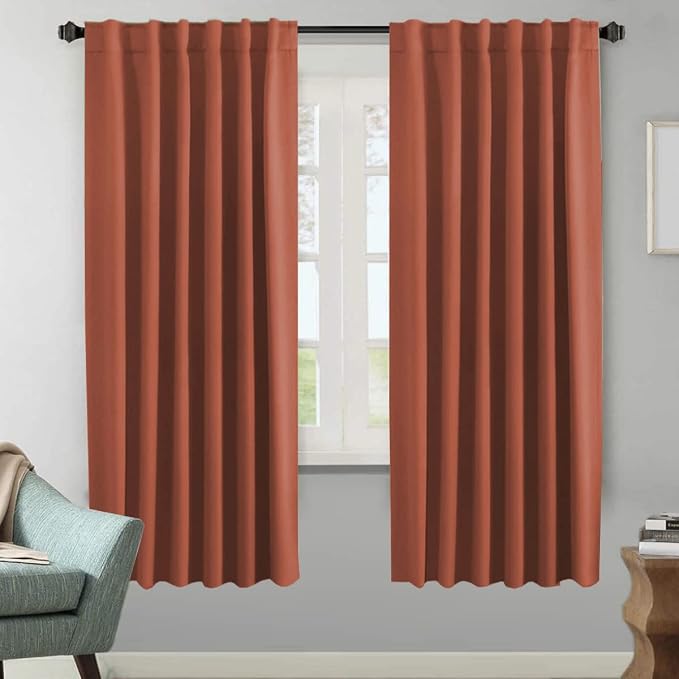 H.VERSAILTEX Blackout Curtains Thermal Insulated Window Treatment Panels Room Darkening Blackout Drapes for Living Room Back Tab/Rod Pocket Bedroom Draperies, 52 x 72 Inch, Orange, 2 Panels