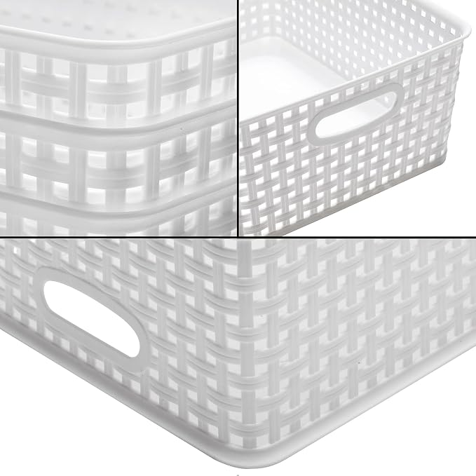 Eslite Plastic Storage Baskets for Organizing,11"X8.5"X4.7",Pack of 4 (White)