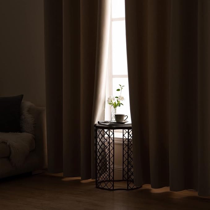MIULEE Beige Blackout Bedroom Curtains Drapes 96 Inch Long 52"x96" | Grommet Top, Room Darkening Window Drapes, Privacy Protection, Thermal Insulated, Heat Blocking, Light Blocking