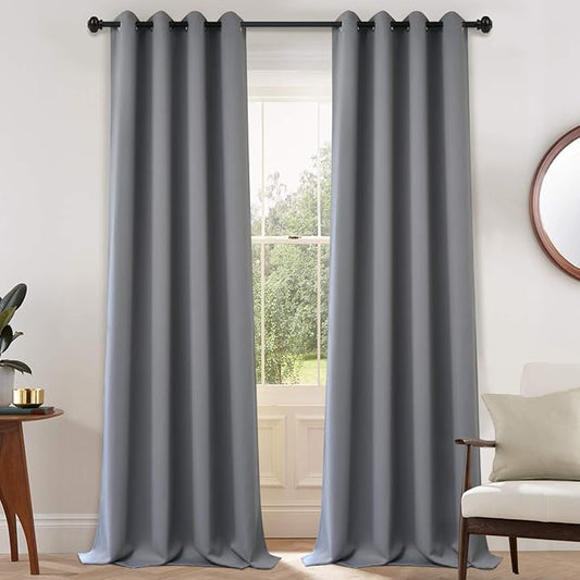 Yakamok Grey Room Darkening Curtains 52x108 inch Gray Grommet-Living Room | 2 panels,blackout window treatment,thermal insulated,light blocking drapes,privacy protection,bedroom study dining room