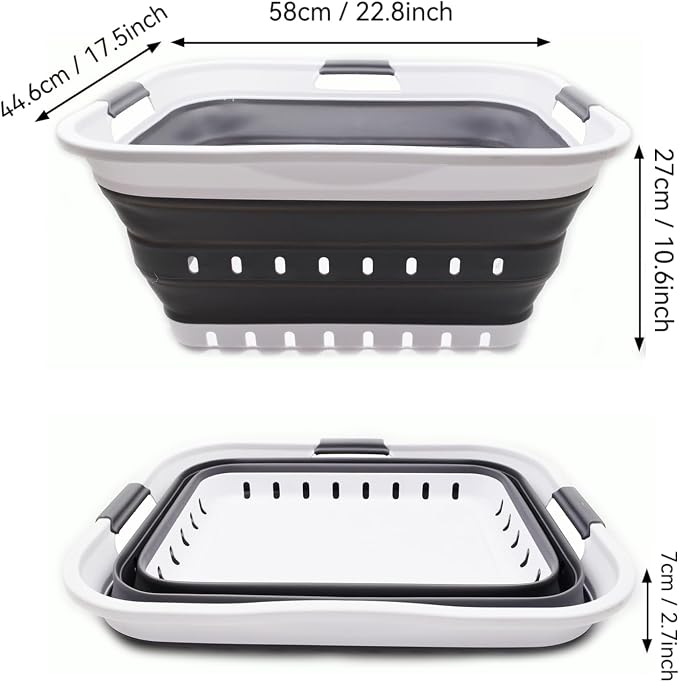 SAMMART 42L (11 gallon) Collapsible Plastic Laundry Basket - Foldable Pop Up Storage Container/Organizer - Space Saving Hamper/Basket (1, White/Dark Grey)