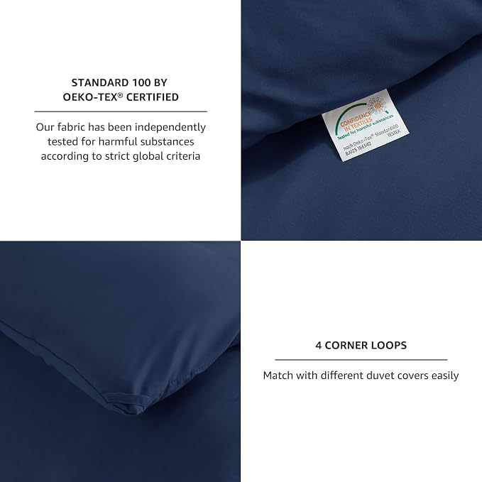 Oversized King Comforter Set, 3 Pieces Navy Blue Quilted Bedding | 270 GSM Down Alternative Fill, 4 Corner Ties for Duvet Insert Use, All Season, OEKO-TEX Certified, 2 Pillowcases, 120 x 98 in