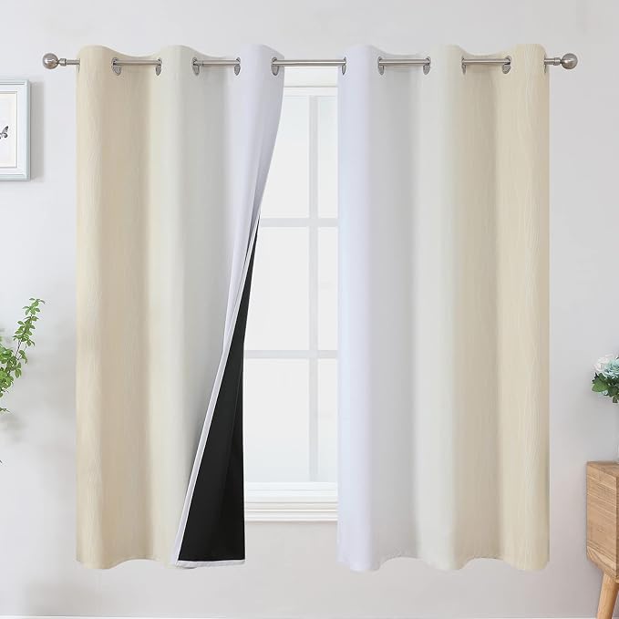 Beige and Greyish White Ombre Blackout Curtains for Bedroom 63 Inches Long | Estelar Textiler Thermal Insulated,Full Room Darkening,Energy Saving,Grommet Window Drapes for Living Room, 42Wx63L, 2 Panels