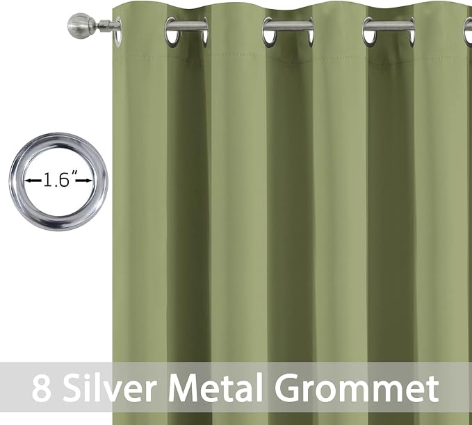 Yakamok Room Darkening Curtains 52x72 inch Length Sage Green-Living Room | 2 panels,grommet blackout window treatment,thermal insulated,light blocking drapes,privacy protection,bedroom dining room