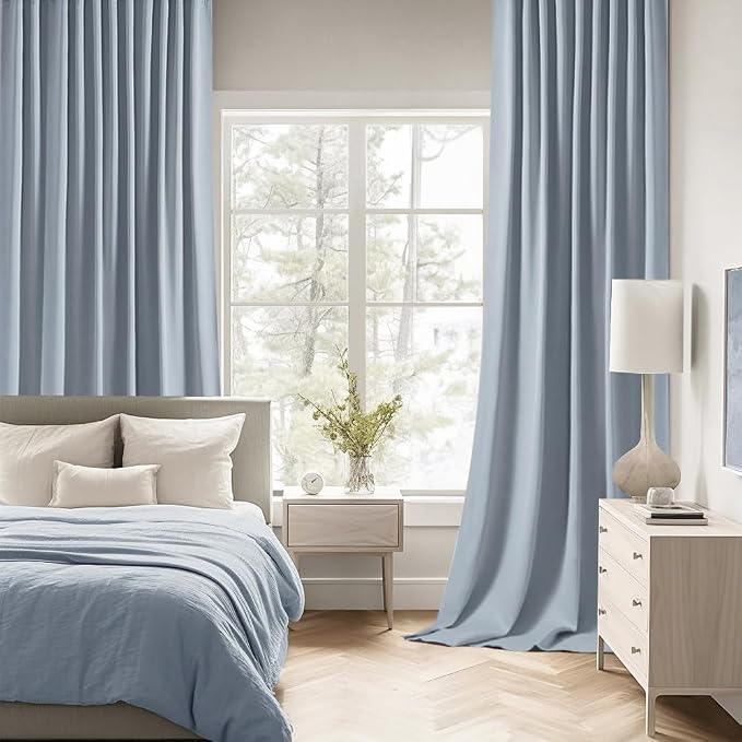 MIULEE Light Blue Back Tab Blackout Curtains 52x90 Inch Long 2 Panels Set | Rod Pocket Pinch Pleated, Thermal Insulated, Room Darkening, Light Blocking, Privacy Curtains for Living Room Bedroom