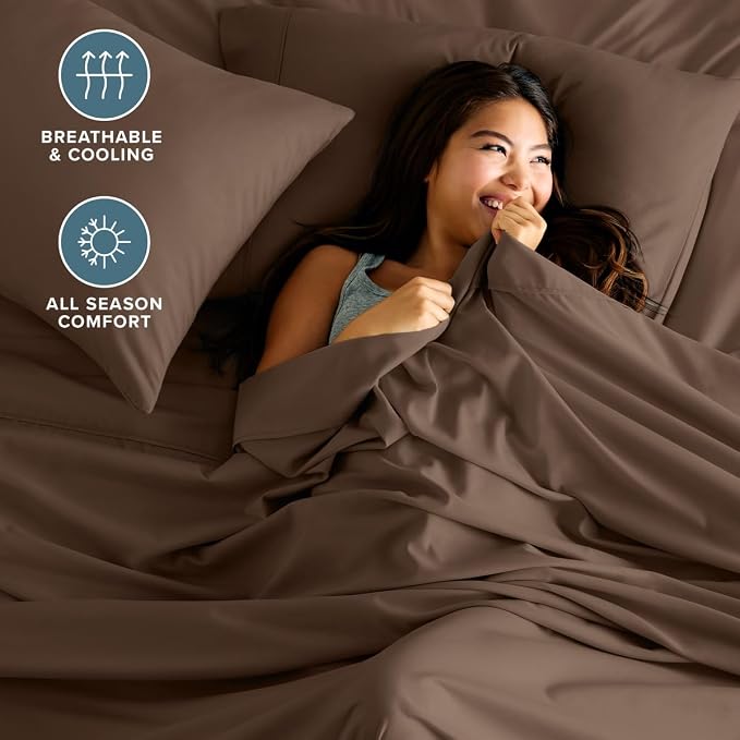Bare Home Split King Sheet Set - 1800 Ultra-Soft (Split King, Cocoa) | Deep Pockets 6 to 15 Inches, Breathable, Hypoallergenic, Hotel Luxury, Easy Fit, Soft, All-Season