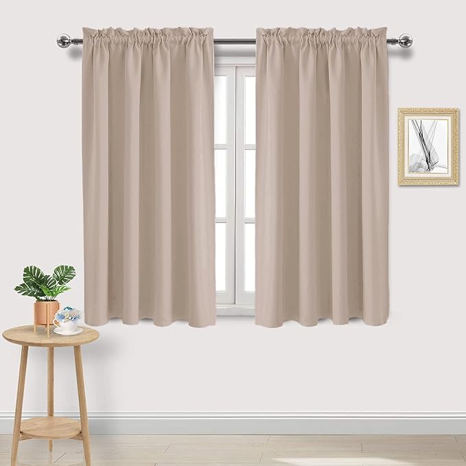 DWCN Blackout Curtains for Bedroom Living Room 52 x 54 Inch Long Camel | 2 Panels Set, Room Darkening, Thermal Insulated, Light Blocking, Rod Pocket Drapes, Noise Reducing Window Treatments