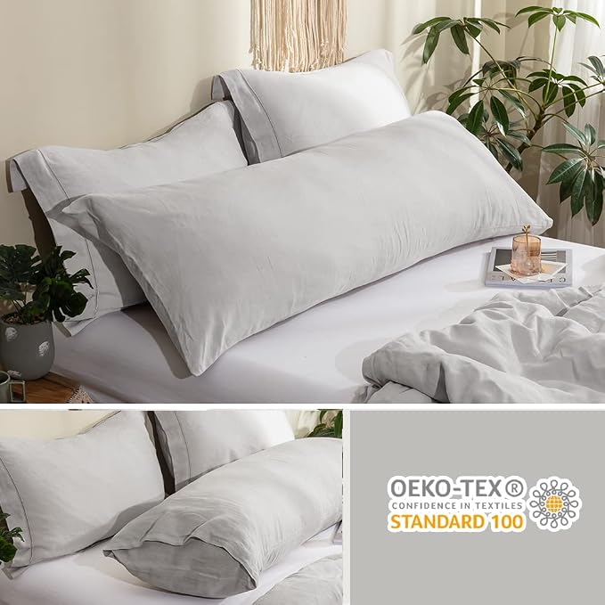Simple&Opulence Body Pillow Cover 20" x 54",100% Pure Linen, Ultra Soft and Breathable, Body Pillowcase with Envelope Closure for Adults(Light Grey)